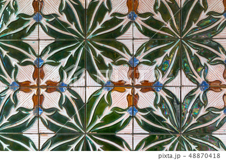Decorative tiles (or azulejos) in a wall in the 48870418