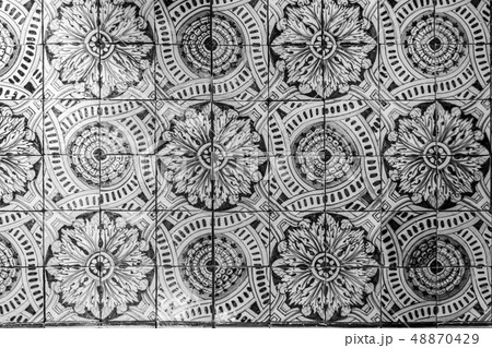 Decorative tiles (or azulejos) in a wall in the 48870429