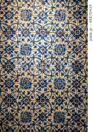 Decorative tiles (or azulejos) in a wall in the 48870434