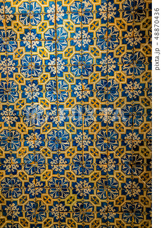Decorative tiles (or azulejos) in a wall in the 48870436