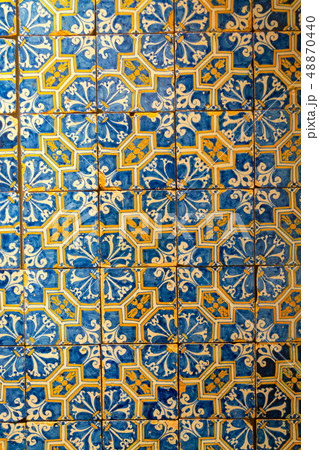 Decorative tiles (or azulejos) in a wall in the 48870440