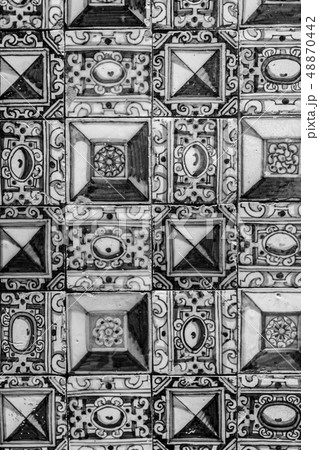 Decorative tiles (or azulejos) in a wall in the 48870442