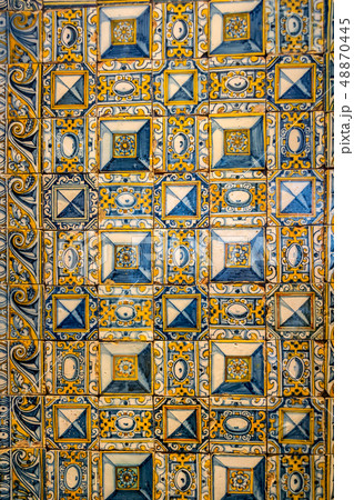 Decorative tiles (or azulejos) in a wall in the 48870445