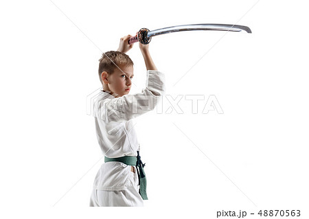 Teen boy fighting at aikido training in martial arts school 48870563