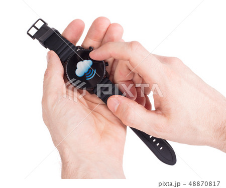 Black smartwatch isolated., wifi or cloud Black smartwatch isolated., wifi or cloud 48870817