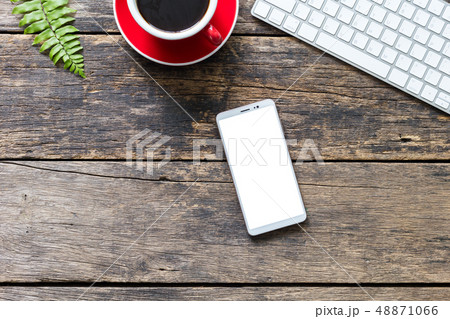 empty screen smart phone and computer on wooden  48871066