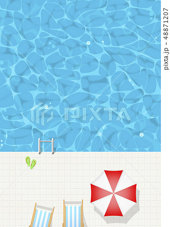 プール 夏 タイル プールサイド バカンス パラソルのイラスト素材 4717