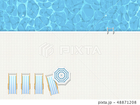 プール 夏 タイル プールサイド バカンス パラソルのイラスト素材 4718