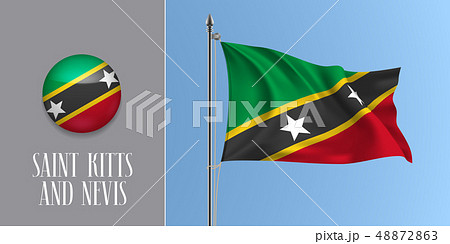 Saint kitts and nevis waving flag on flagpole 48872863