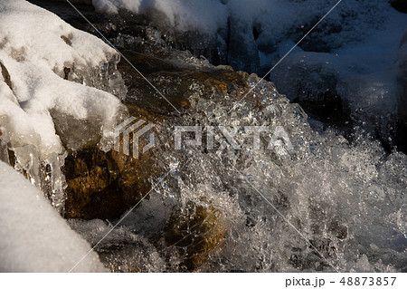 Texture of boiling water, waterfall, mountain river, 48873857