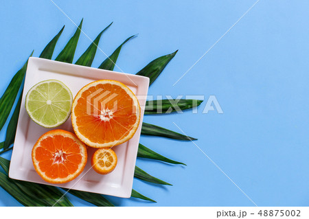Citrus fruits on a blue background 48875002