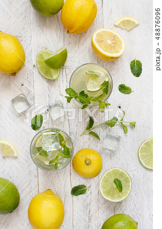 Homemade refreshing drink with lemon and lime 48876096
