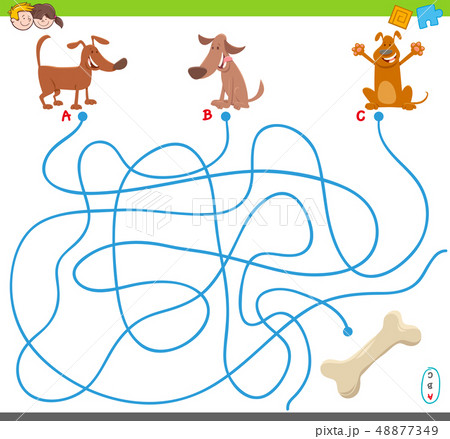 maze game with cartoon dogs and bone 48877349