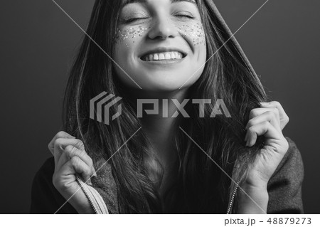 woman facial expression peace mind happiness woman facial expression peace mind happiness 48879273