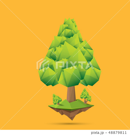 summer green low poly style tree isolated on orange background. Abstract Green tree design element 48879811