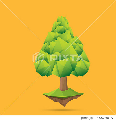 summer green low poly style tree isolated on orange background. Abstract Green tree design element 48879815