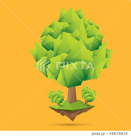 summer green low poly style tree isolated on orange background. Abstract Green tree design element 48879820