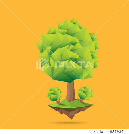 summer green low poly style tree isolated on orange background. Abstract Green tree design element 48879864