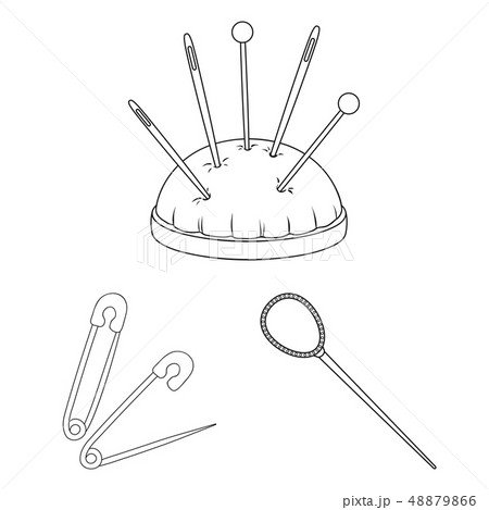 Vector design of pin and sewing sign. Set of pin and sketch stock symbol for web. 48879866