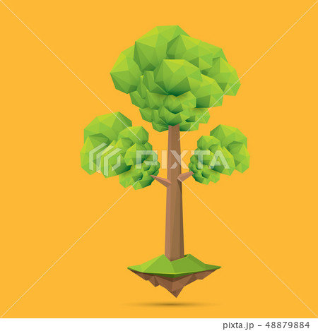summer green low poly style tree isolated on orange background. Abstract Green tree design element summer green low poly style tree isolated on orange background. Abstract Green tree design element 48879884