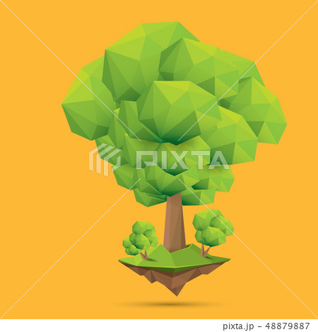 summer green low poly style tree isolated on orange background. Abstract Green tree design element summer green low poly style tree isolated on orange background. Abstract Green tree design element 48879887