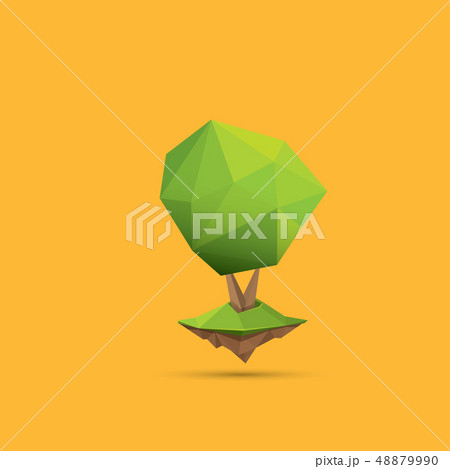 summer green low poly style tree isolated on orange background. Abstract Green tree design element 48879990