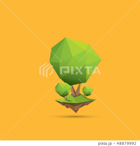 summer green low poly style tree isolated on orange background. Abstract Green tree design element 48879992