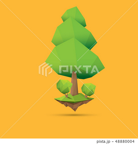 summer green low poly style tree isolated on orange background. Abstract Green tree design element 48880004