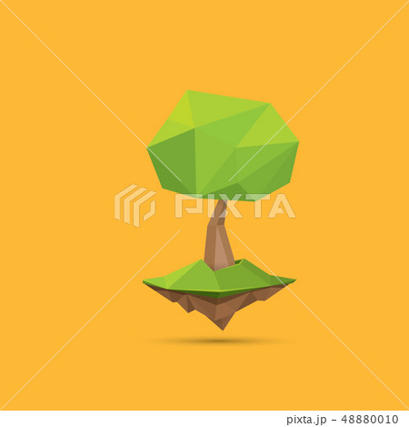 summer green low poly style tree isolated on orange background. Abstract Green tree design element 48880010