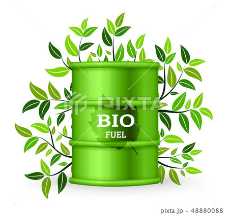 Metal Barrel With Bio Fuel And Green Treeのイラスト素材 4800