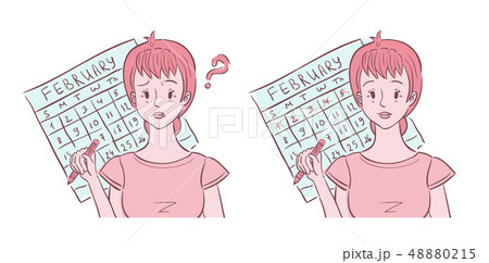 Woman confused and happy with her periods 48880215