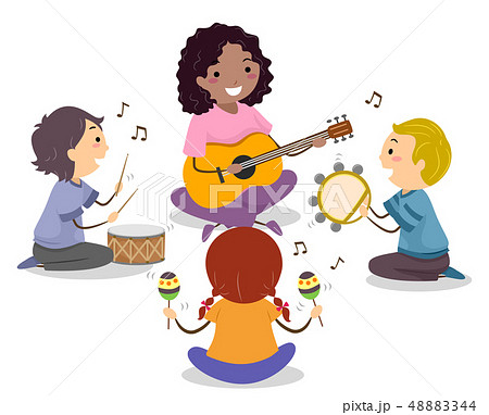 Stickman Kids Teacher Play Music Circle 48883344