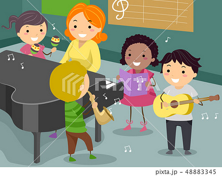 Stickman Kids Teacher Music Instruments Room 48883345