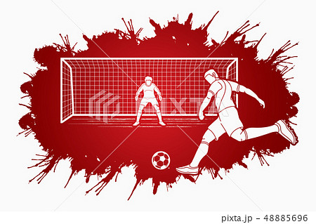 Soccer Player Kicking Ball With Goalkeeper Vector Stock Illustration