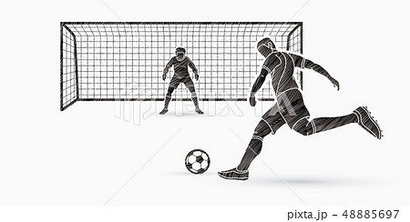 Soccer Player Kicking Ball With Goalkeeper Vector Stock Illustration