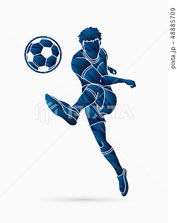 Soccer player running and kicking a ball action  Soccer player running and kicking a ball action  48885709