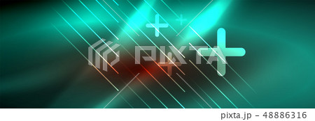 Neon glowing techno lines, hi-tech futuristic abstract background template with lines 48886316