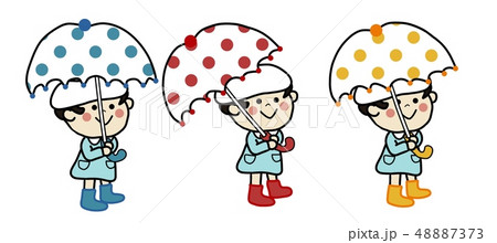 雨の日のこどもたち 背景なし のイラスト素材