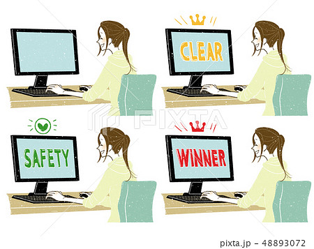 女性-デスクトップPC-笑顔 48893072