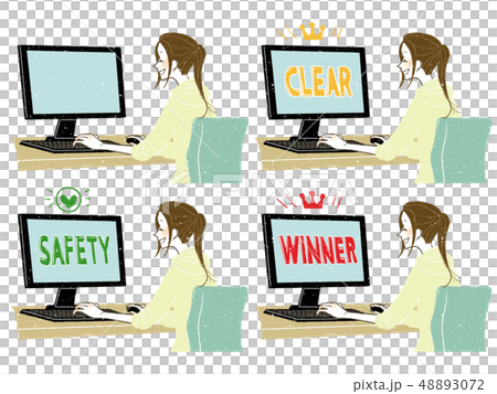 女性-デスクトップPC-笑顔 48893072