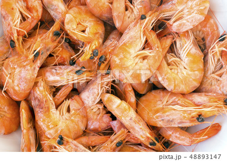 large red Mediterranean shrimp cooked for dinner large red Mediterranean shrimp cooked for dinner 48893147
