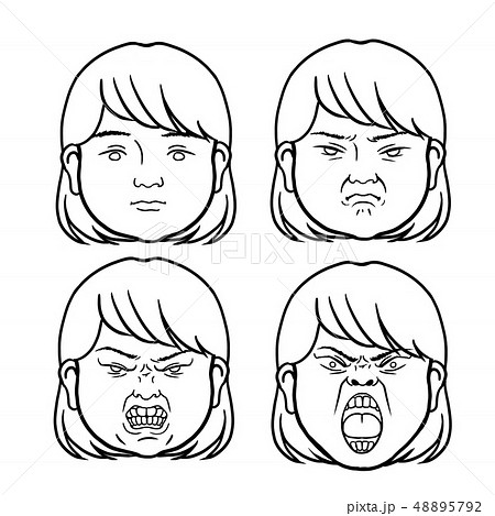 女性の表情 怒る イラスト 線画のイラスト素材
