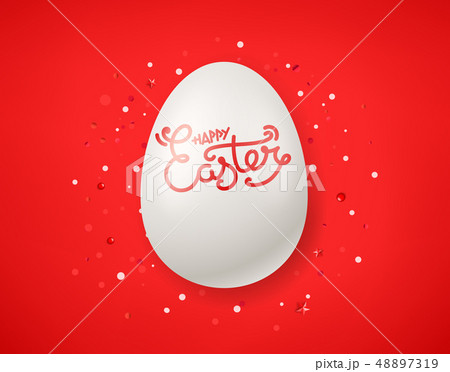 Happy Easter wishes vector card. White egg on red 48897319