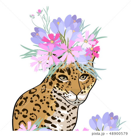 Retro style Illustration with flowers and animal Retro style Illustration with flowers and animal 48900579