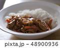 Tasty Beef Stroganoff and rice on white plate 48900936