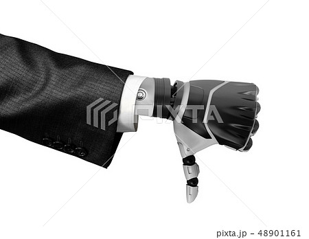 3d rendering of a robotic hand in business suit showing thumb down isolated on white background 3d rendering of a robotic hand in business suit showing thumb down isolated on white background 48901161
