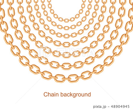 Background with chains golden metallic necklace. On white 48904945