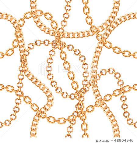 Seamless pattern background with chains golden metallic necklace. On white. Vector illustration 48904946