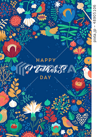 Happy Mothers Day Calligraphy Design on Floral Background. Vector illustration. Womans Day Greeting 48905106