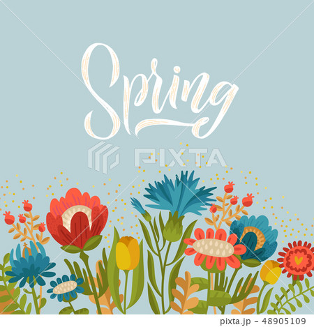 Spring. Vector floral illustration with flowers and leaves. Gentle, spring background 48905109
